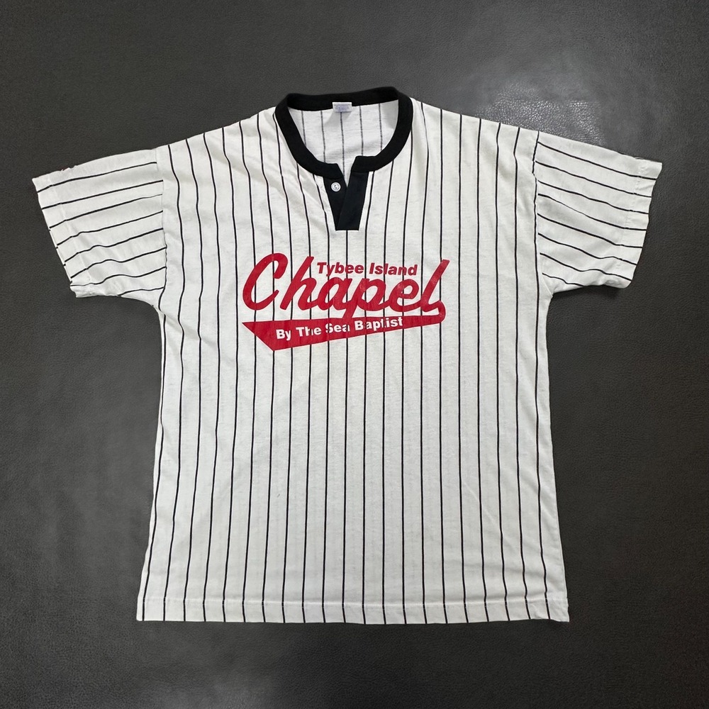 Vintage 1980s Russell Athletic T Shirt Mens XL White Henley Made in USA Tybee